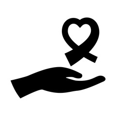 black ribbon heart shape in the hand, vector illustration