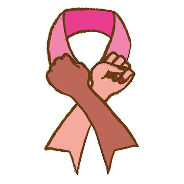 recommend clip art: color hand making the symbol breast cancer, vector illustration