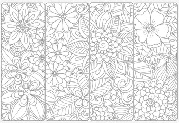 Floral doodles for adult coloring book.Vector set of monochrome