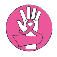 Obraz premium symbol breast cancer ribbon in the hand, vector illustration