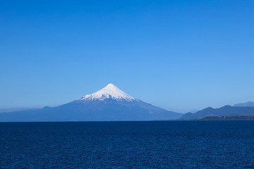 Osorno volcano and Llanquihue lake photographed from Puerto Varas, Chile