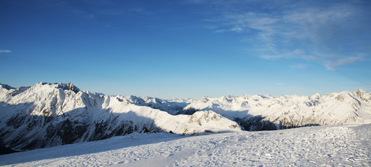 Fototapeta na wymiar Panorama of the Alps winter morning, Ischgl, Austria