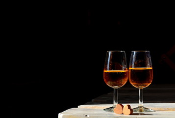 The rosé wine glasses and hearts for a special evening