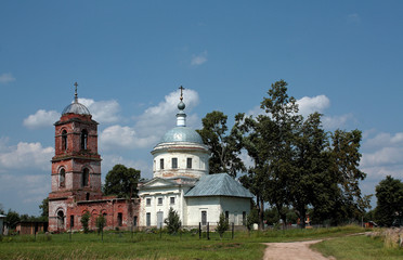 Abandoned church in Russian countryside. Virgin of all sorrows church
