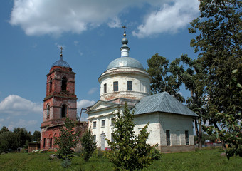 Fototapeta na wymiar Abandoned church in Russian countryside. Virgin of all sorrows church