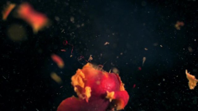 Peach Nectarine Exploding. Ultra Slow Motion Fruit Explosion
