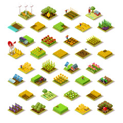 Isometric farm house building staff farming agriculture scene 3D icon set collection farmland vector illustration - 135078458