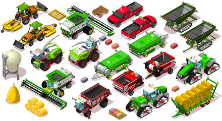 Obraz premium Isometric isolated Vehicle Farm 3D Icon Set Collection Farmland Vector Illustration