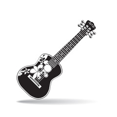 Vector illustration of black and white hawaiian ukulele guitar in flat design