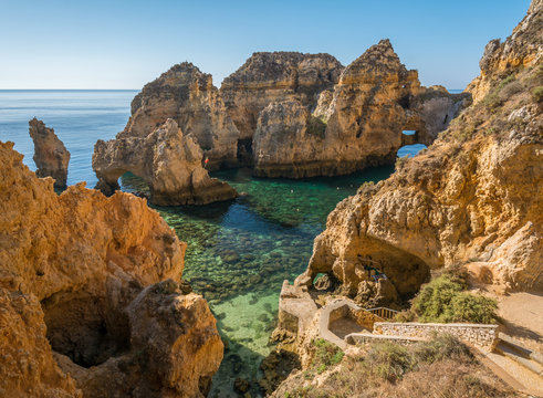Ponta da Piedade cliffs in a summer morning, Lagos, Algarve, Portugal