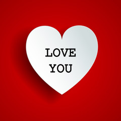 Happy Valentines red greeting card with big white heart and words 