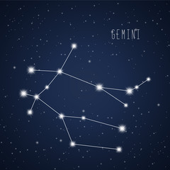Vector illustration of Gemini constellation on the background of starry sky