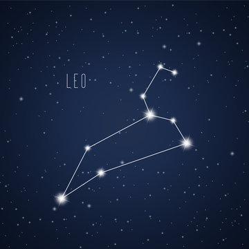 Vector illustration of Leo constellation on the background of starry sky