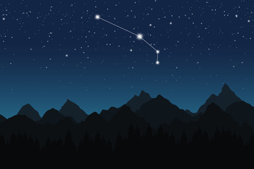 Vector illustration of Aries constellation on the background of starry sky and night mountain © soloviivka