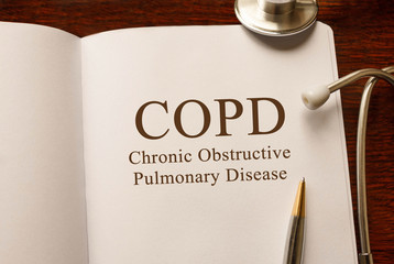 Page with COPD Chronic obstructive pulmonary disease ,on the table with stethoscope, medical concept