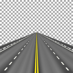 Highway receding into the distance on transparent background. Vector illustration. - obrazy, fototapety, plakaty