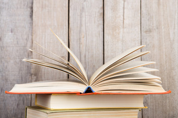 books on the wooden background