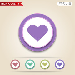 Colored icon or button of heart symbol with background