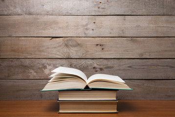 books on the wooden background