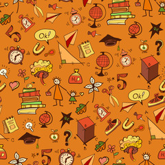 Seamless pattern with different school things.