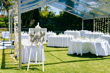Special event celebrating with catering arrangement on park garden outdoors background