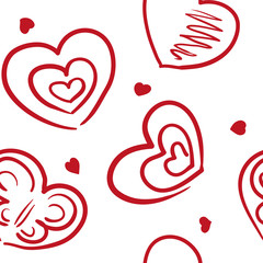 Seamless background with different freehand hearts pattern
