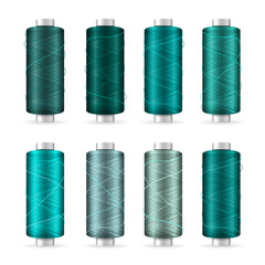 Thread Spool Set. Bright Plastic Bobbin. Isolated On White Background For Needlework And Needlecraft. Stock Vector Illustration
