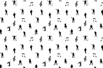 Black and white music seamless background. Vector illustration