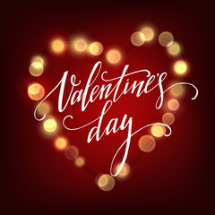 Valentines Day card with Glowing lights heart. Vector illustration