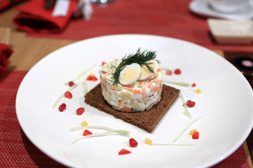 Plate with russian salad