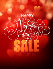 Fototapeta na wymiar Valentines day sale, poster template on abstract background with hearts and bokeh circles. Vector illustration