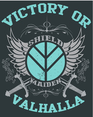 Valhalla Typography, Tshirt design, vector art, layered Eps 10