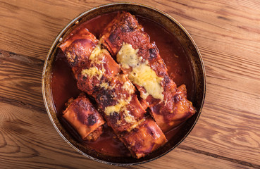 Baked rolls with chicken and cheese