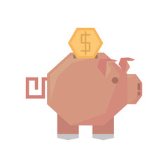 piggy pushing coin money geometric vector illustration eps 10