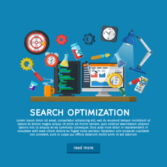 Web design illustration with icons. Concept of creating websites. Programming and coding. Website development, Web design. Modern flat design for Web Banner, Website Element. Vector illustration