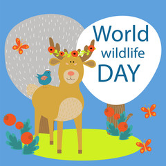 Obraz na płótnie Canvas World Wildlife Day. Greeting card, banner, card, poster. Vector illustration.