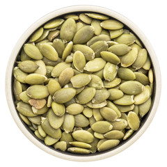pumpkin seeds in a round bowl
