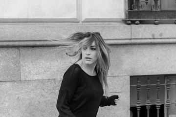 frightened woman running away