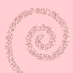Pink golden glitter made of hearts. Spiral on pale_pink valentine background. Vector illustration.