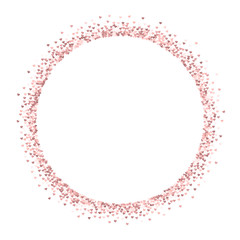 Pink golden glitter made of hearts. Round shape on white valentine background. Vector illustration.