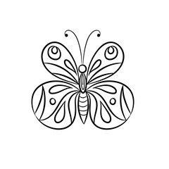 Fototapeta premium Decorative butterfly, graphic style, hand drawn, black and white isolated vector
