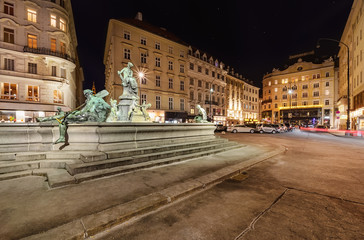 Beautiful houses and statues in central part of Vienna