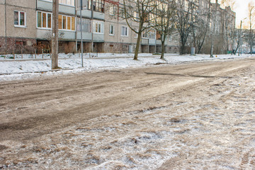 Fototapeta na wymiar road covered with ice
