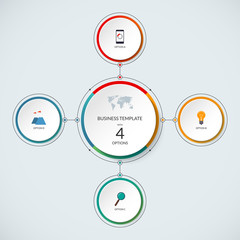 Infographic circle. Modern minimalistic template with 4 options. Vector banner, what can be used as circular chart, cycle diagram, graph, workflow layout for report, business presentation, web design.