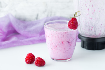 Fresh berry smoothie set of three glasses with blackberry and raspberry for healthy breakfast on white background