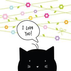 Valentine's card with copy space. I love you. Cat character.