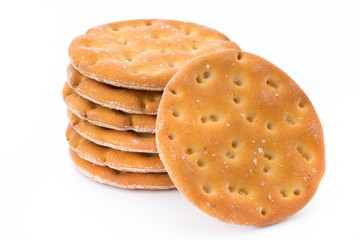 Short pastry cookies isolated on white background.