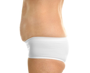 Senior woman body on white background, closeup