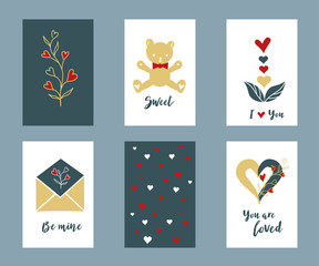 Fototapeta na wymiar valentines day lettering card set