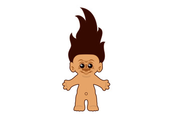 Hairy troll vector illustration. Troll figurine cartoon character. Creepy gnome icon on white background - obrazy, fototapety, plakaty